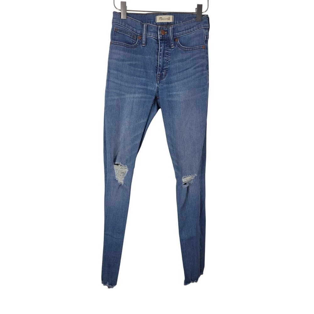 Madewell Jeans 24 Womens 9" High Rise Skinny Leg Distressed Raw Hem Medium Wash